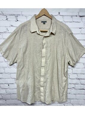 Men’s Beige Linen Lightweight Breathable But In Front Breezy Camp Shirt Sz 2X